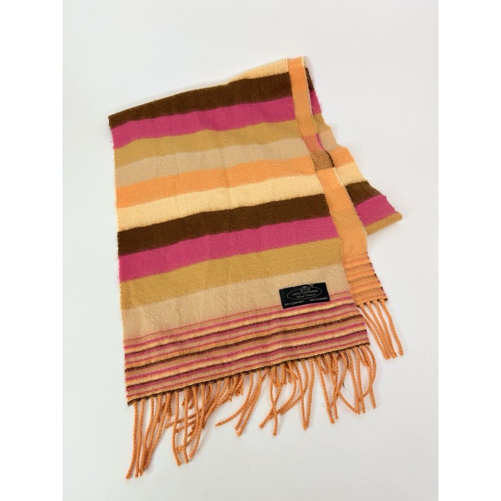 Vintage 100% Cashmere Scarf Striped Multicolor with Fringe‎